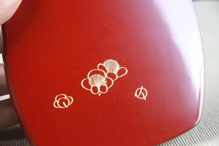 轮岛涂漆器梅花纹长方形正方形漆器盘三客 日本漆器工艺,底为朱红大漆