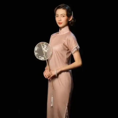 红馆真丝旗袍提花缎正宗传统长款老式平裁无省宽松复古民国苏溪蔓