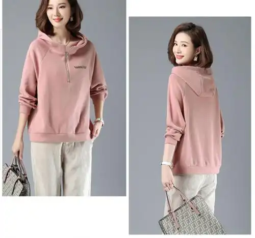 女式卫衣春秋装40岁一50岁半拉链卫衣女士新款韩版宽松春秋薄款妈妈连