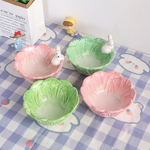 超萌兔子碗可爱全套甜品碗网红高颜值粉色白菜公主风家庭装白菜碗