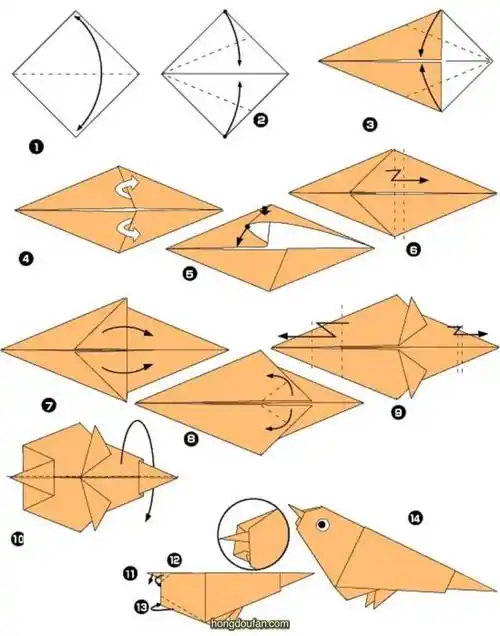 用正方形折一只小鸟吧一步一步学趣味折纸