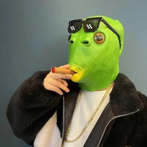 同款绿鱼头套鱼人头套万圣节搞怪绿头怪绿色鱼头套面具全脸网红绿鱼头