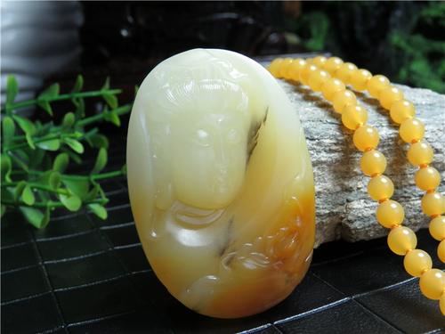 瑞皇翠 天然玉石云南黄龙玉精品珠宝草花观音头吊坠毛衣链带证书