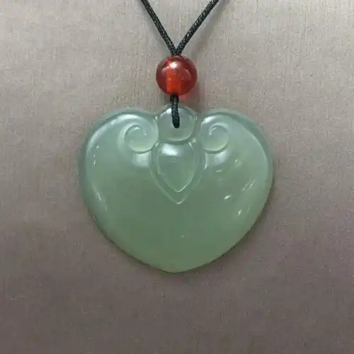 精品和田玉心形如意平安锁玉石吊坠 小清新女士款百搭晴水色挂件