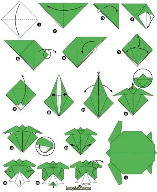 用正方形折一只绿色小乌龟吧一步一步学趣味折纸