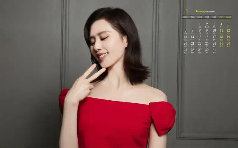 2020年1月刘诗诗红裙优雅高清日历壁纸