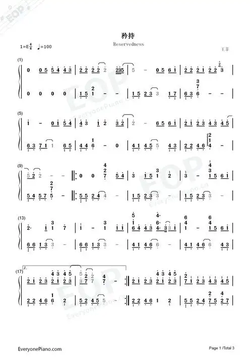 矜持-王菲-钢琴谱文件(五线谱,双手简谱,数字谱,midi,pdf)